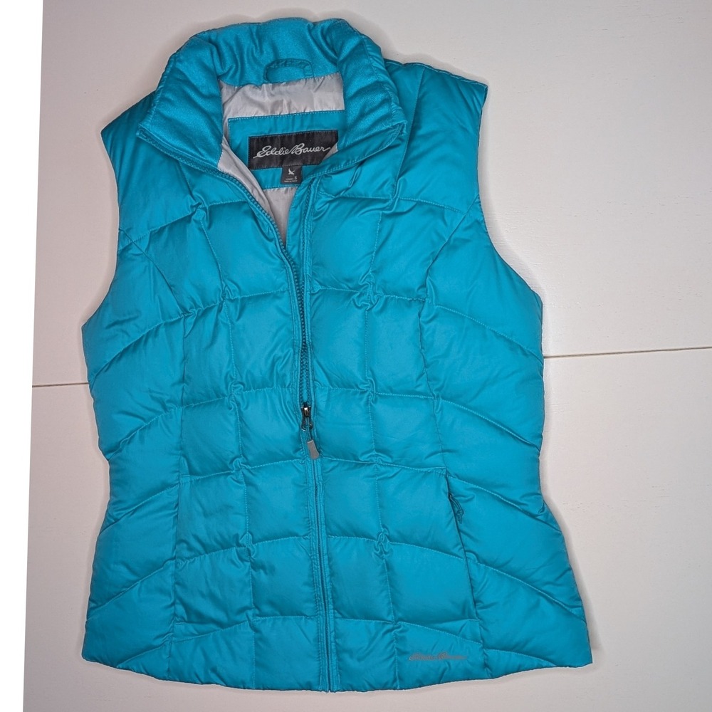 Eddie Bauer EB650 Down Puffer Vest Womens S Small Green/Teal Quilted Lightweight